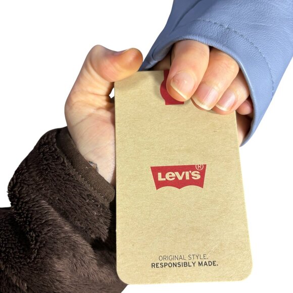 Levi's Belted Faux Leather Motorcycle Jacket Dusty Blue Size Small NWT - Picture 8 of 9